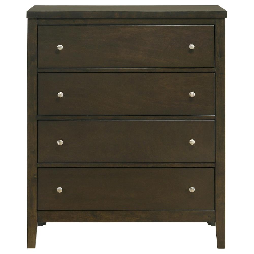 Benjara Wily Tall Dresser Chest, Dark Brown Wood, 4 Drawer, Round Nickel Knobs