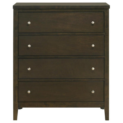Benjara Wily Tall Dresser Chest, Dark Brown Wood, 4 Drawer, Round Nickel Knobs