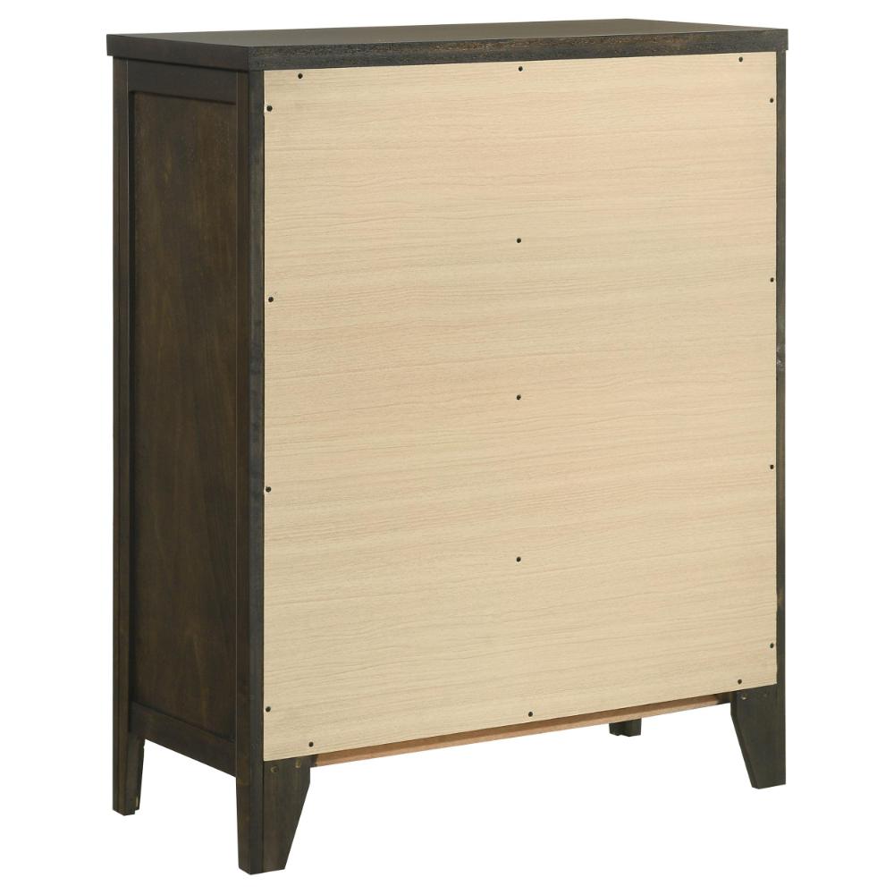 Benjara Wily Tall Dresser Chest, Dark Brown Wood, 4 Drawer, Round Nickel Knobs