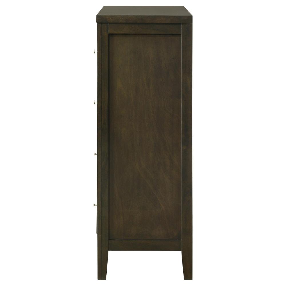 Benjara Wily Tall Dresser Chest, Dark Brown Wood, 4 Drawer, Round Nickel Knobs