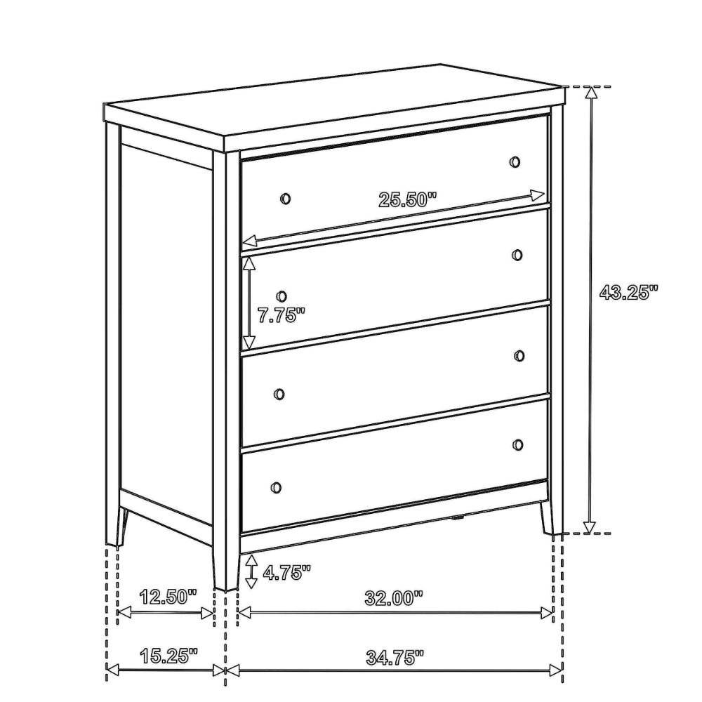 Benjara Wily Tall Dresser Chest, Dark Brown Wood, 4 Drawer, Round Nickel Knobs