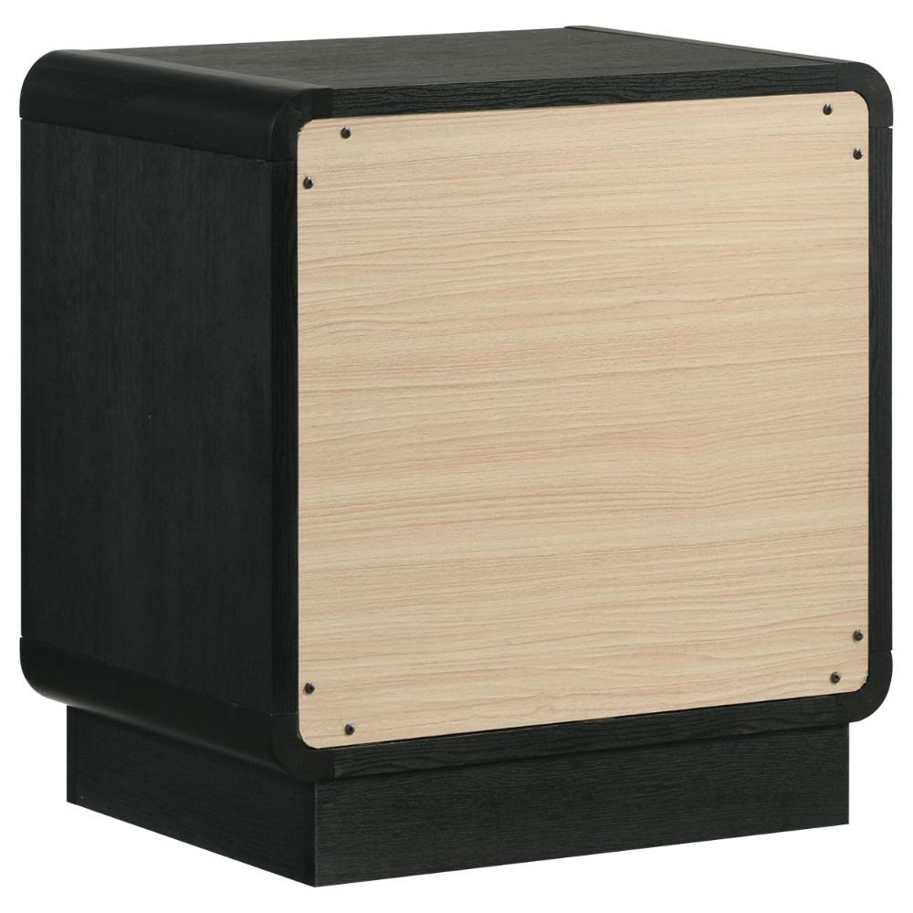 Benjara Cavy Nightstand, 2 Storage Drawers, Black Wood, Round Gold Knobs