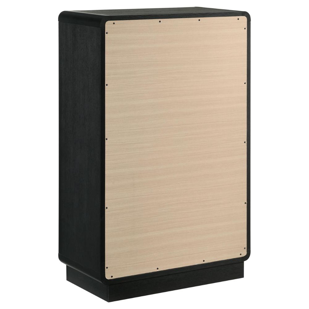 Benjara Cavy Tall Dresser Chest, 6 Drawers, Black Wood, Round Gold Knobs