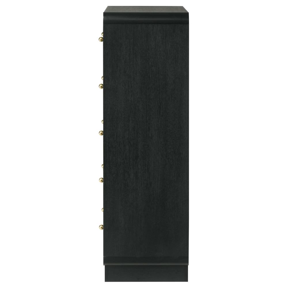 Benjara Cavy Tall Dresser Chest, 6 Drawers, Black Wood, Round Gold Knobs