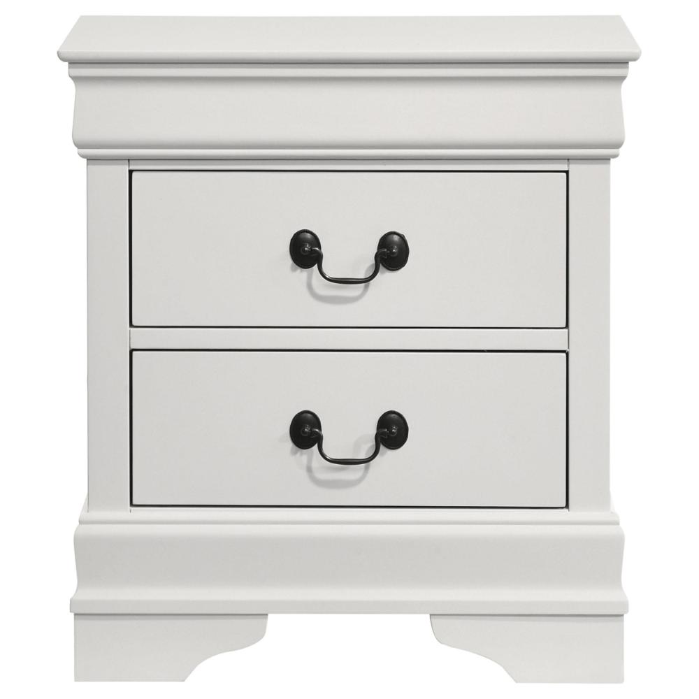 Benjara Nim Nightstand, 2 Storage Drawers, 24 Inch, Classic White Molded Trim