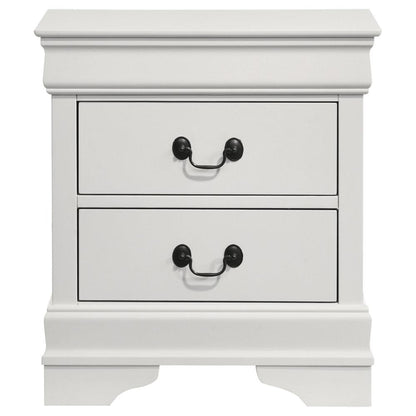Benjara Nim Nightstand, 2 Storage Drawers, 24 Inch, Classic White Molded Trim