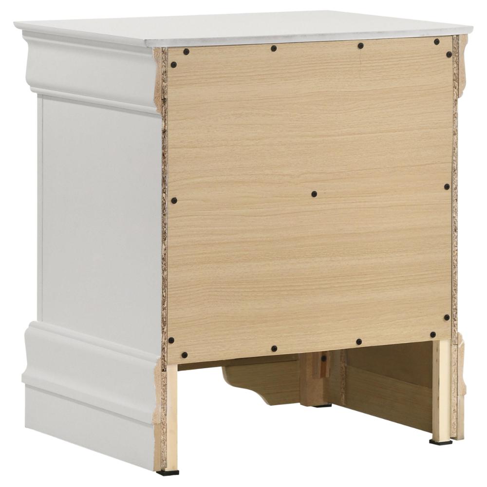 Benjara Nim Nightstand, 2 Storage Drawers, 24 Inch, Classic White Molded Trim