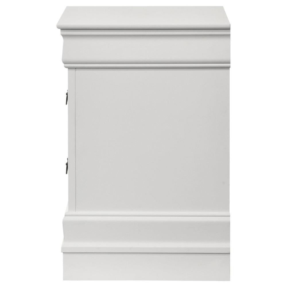 Benjara Nim Nightstand, 2 Storage Drawers, 24 Inch, Classic White Molded Trim