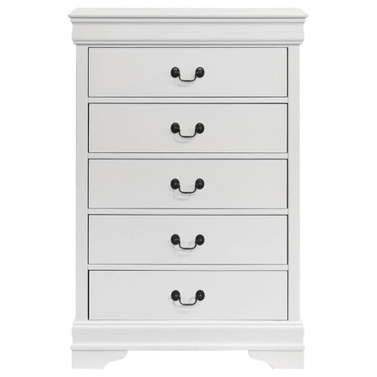 Benjara Nim Tall Dresser Chest, 5 Storage Drawers, Classic White Molded Trim