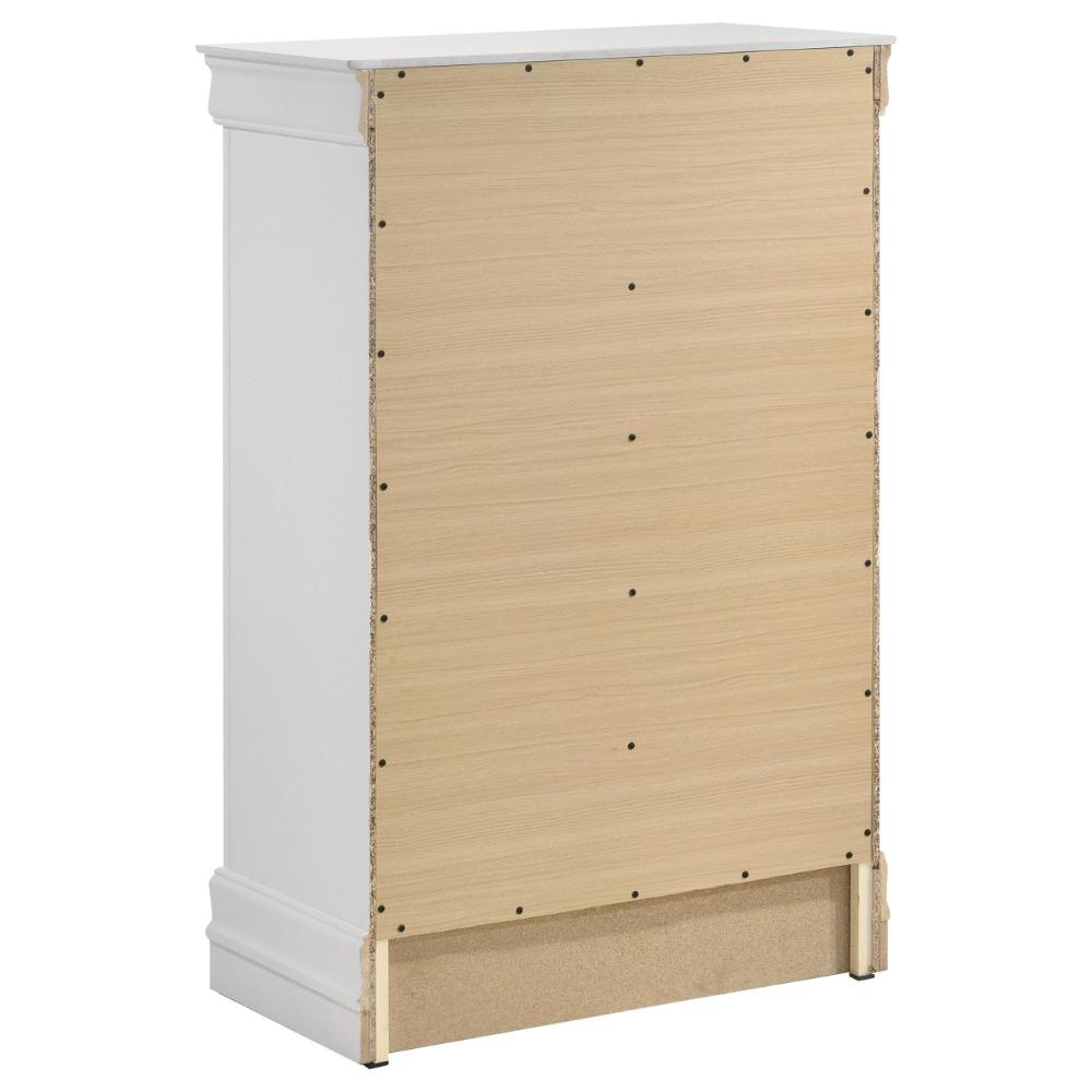 Benjara Nim Tall Dresser Chest, 5 Storage Drawers, Classic White Molded Trim