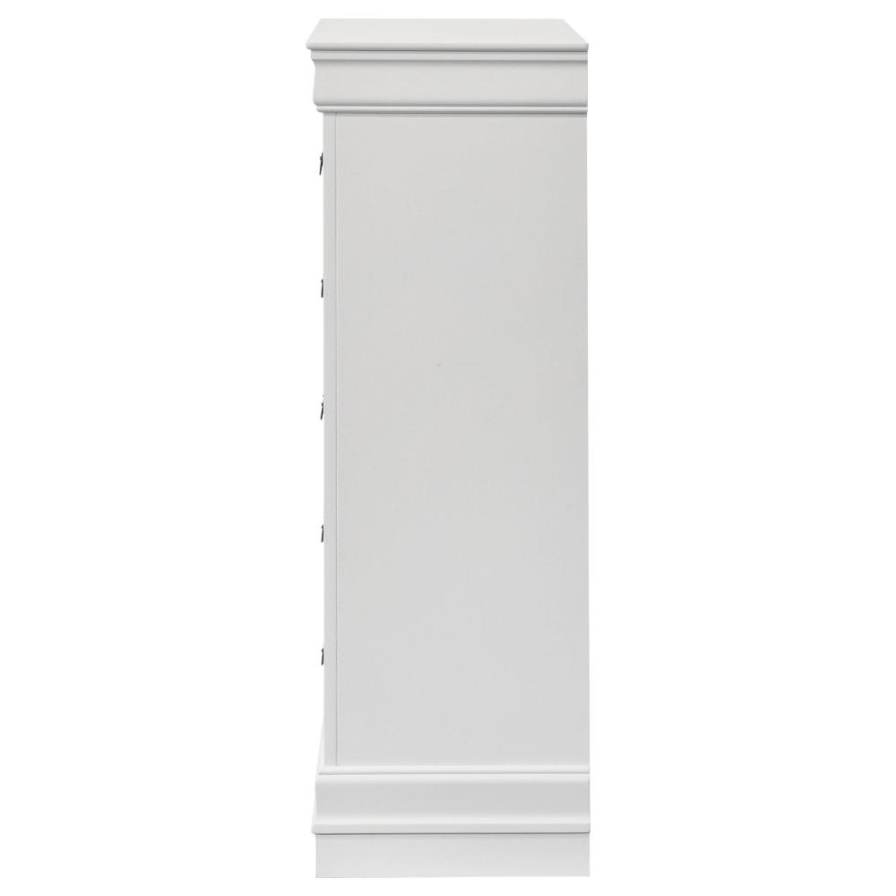 Benjara Nim Tall Dresser Chest, 5 Storage Drawers, Classic White Molded Trim