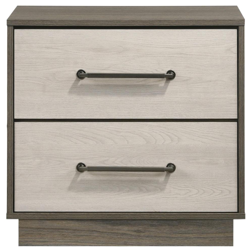 Benjara Fene Nightstand, 2 Storage Drawers with Nickel Handles, 24 Inch Gray