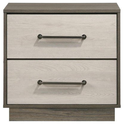 Benjara Fene Nightstand, 2 Storage Drawers with Nickel Handles, 24 Inch Gray