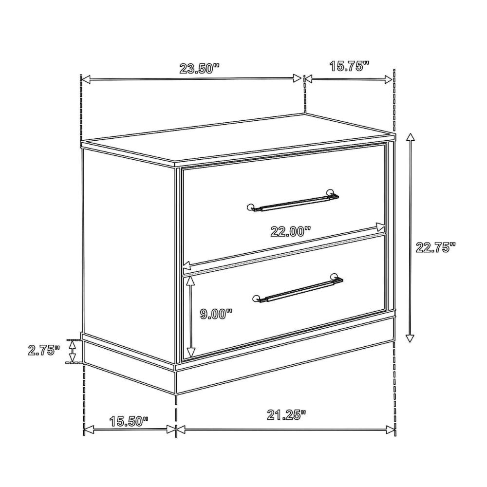 Benjara Fene Nightstand, 2 Storage Drawers with Nickel Handles, 24 Inch Gray