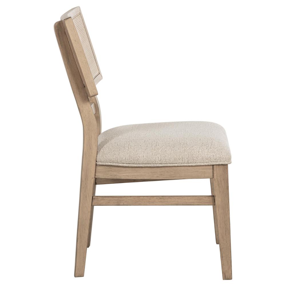 Benjara Lno Dining Side Chair Set of 2, Radio Cane Woven Back, Beige Wood