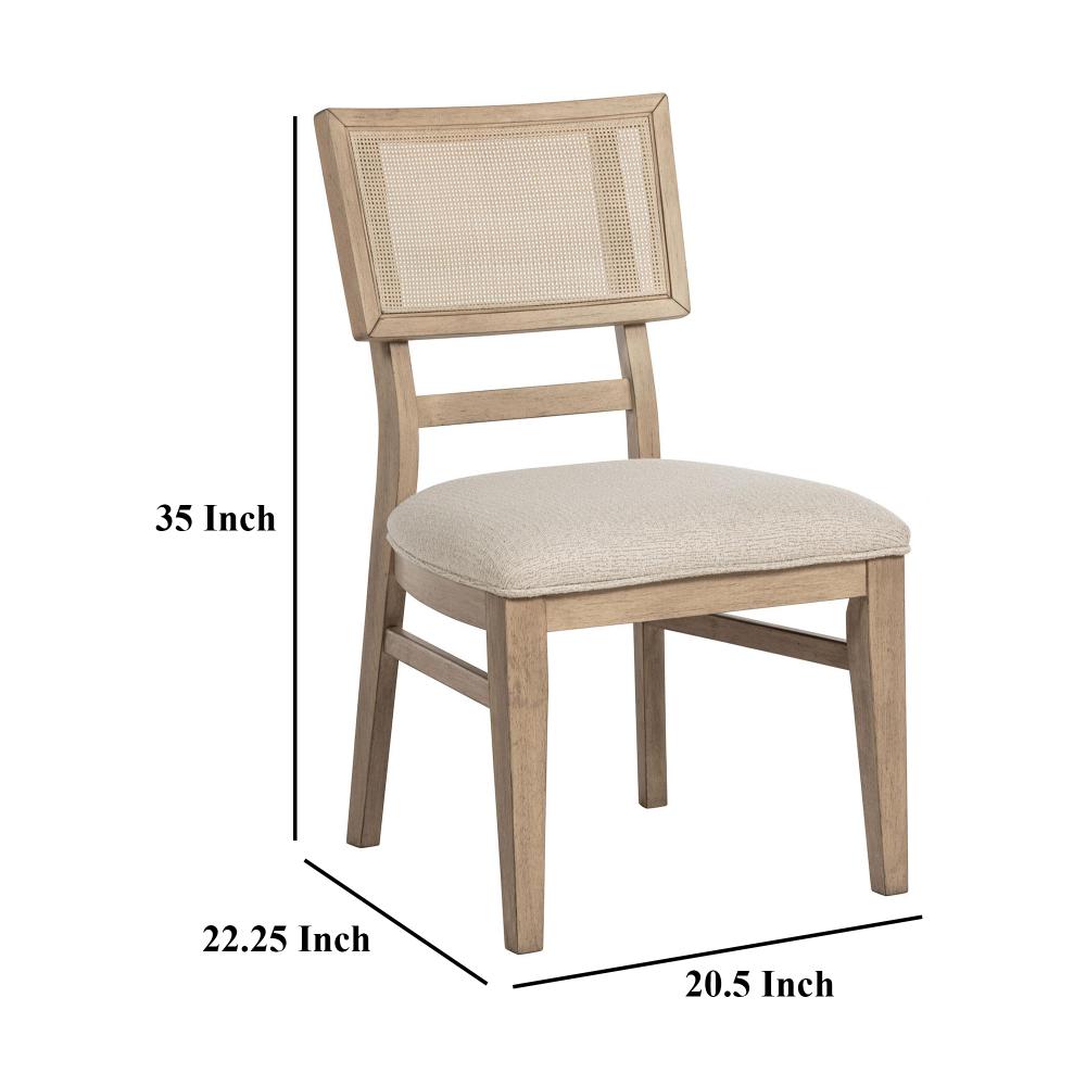 Benjara Lno Dining Side Chair Set of 2, Radio Cane Woven Back, Beige Wood