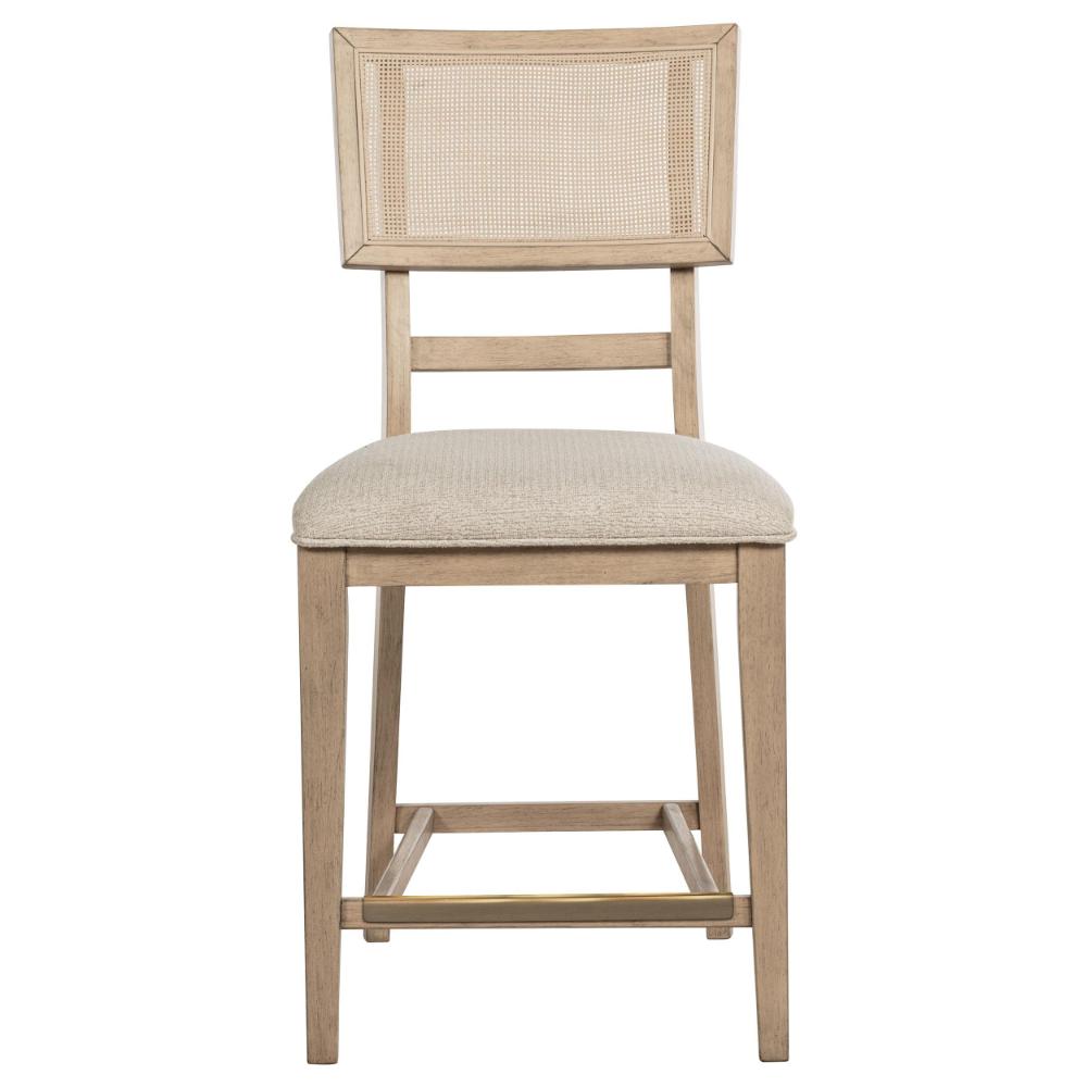 Benjara Lno Counter Dining Side Chair Set of 2, Rattan Woven Back, Beige Wood