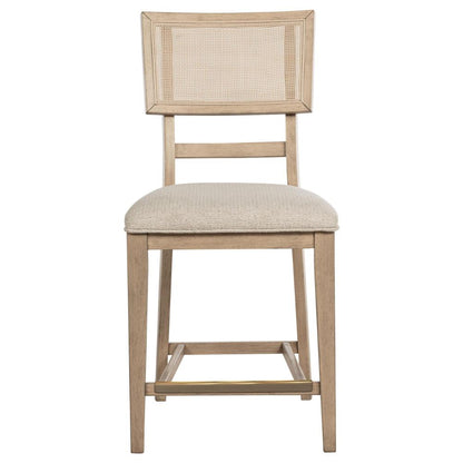 Benjara Lno Counter Dining Side Chair Set of 2, Rattan Woven Back, Beige Wood