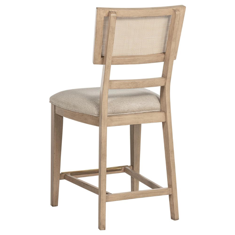 Benjara Lno Counter Dining Side Chair Set of 2, Rattan Woven Back, Beige Wood