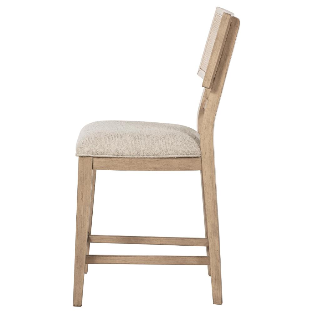 Benjara Lno Counter Dining Side Chair Set of 2, Rattan Woven Back, Beige Wood