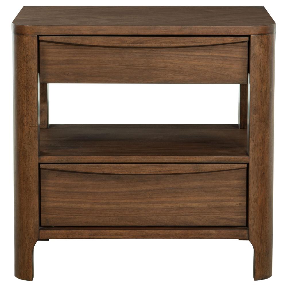 Benjara Rie Nightstand w 2 Drawers And Lower Shelf, Walnut Brown Poplar Wood