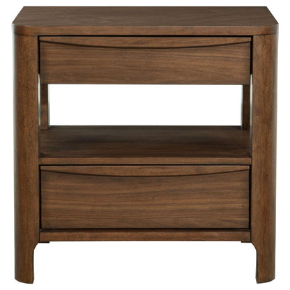 Benjara Rie Nightstand w 2 Drawers And Lower Shelf, Walnut Brown Poplar Wood