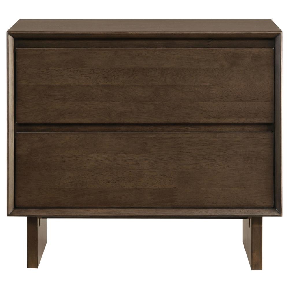 Benjara Genu Nightstand, 2 Drawers w Fingertip Handles, Warm Walnut Brown