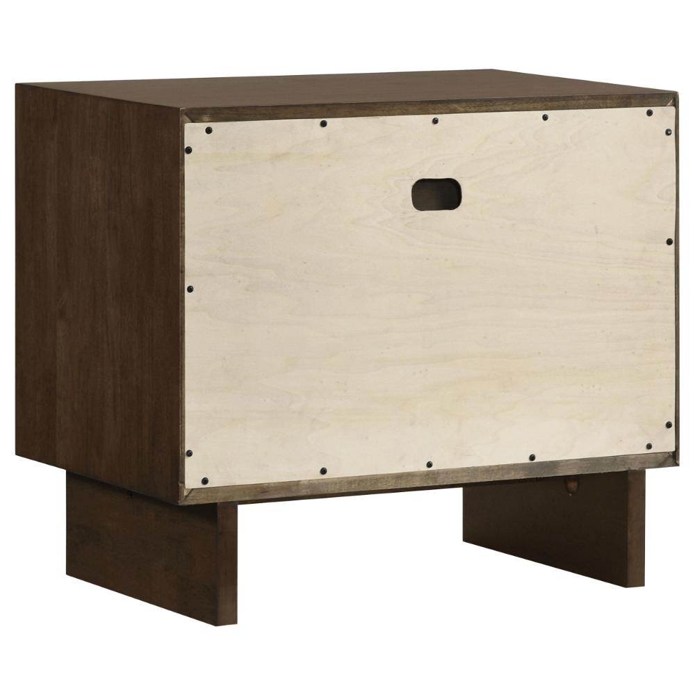 Benjara Genu Nightstand, 2 Drawers w Fingertip Handles, Warm Walnut Brown