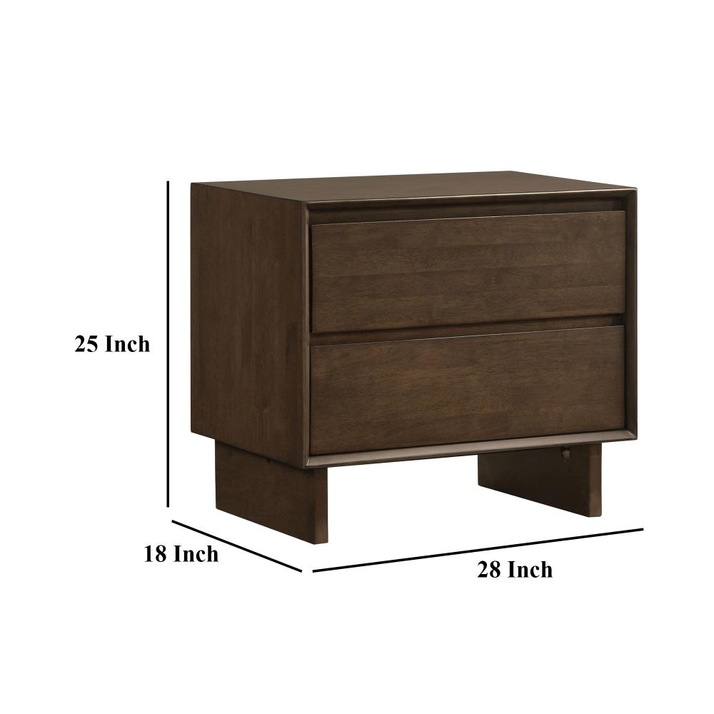 Benjara Genu Nightstand, 2 Drawers w Fingertip Handles, Warm Walnut Brown