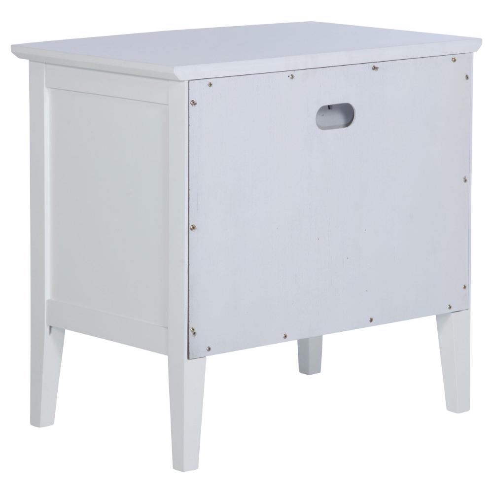 Benjara Heo Nightstand, 1 Brown Rattan Woven Drawer, Open Shelf, White Wood