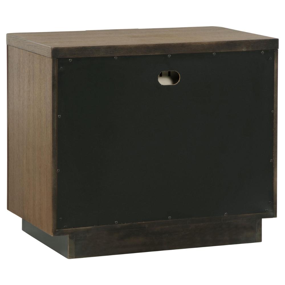 Benjara Reon Nightstand, 2 Drawers, Decorative Reeded Ash Brown Black Wood