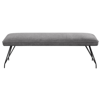 Benjara Donne Dining Bench Gray Fabric And Foam Cushion, Metal Legs, 58 Inch