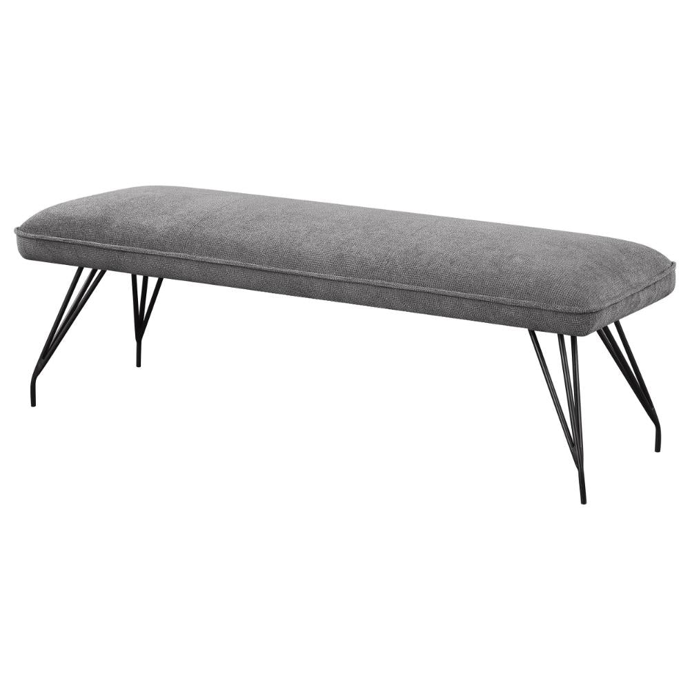 Benjara Donne Dining Bench Gray Fabric And Foam Cushion, Metal Legs, 58 Inch