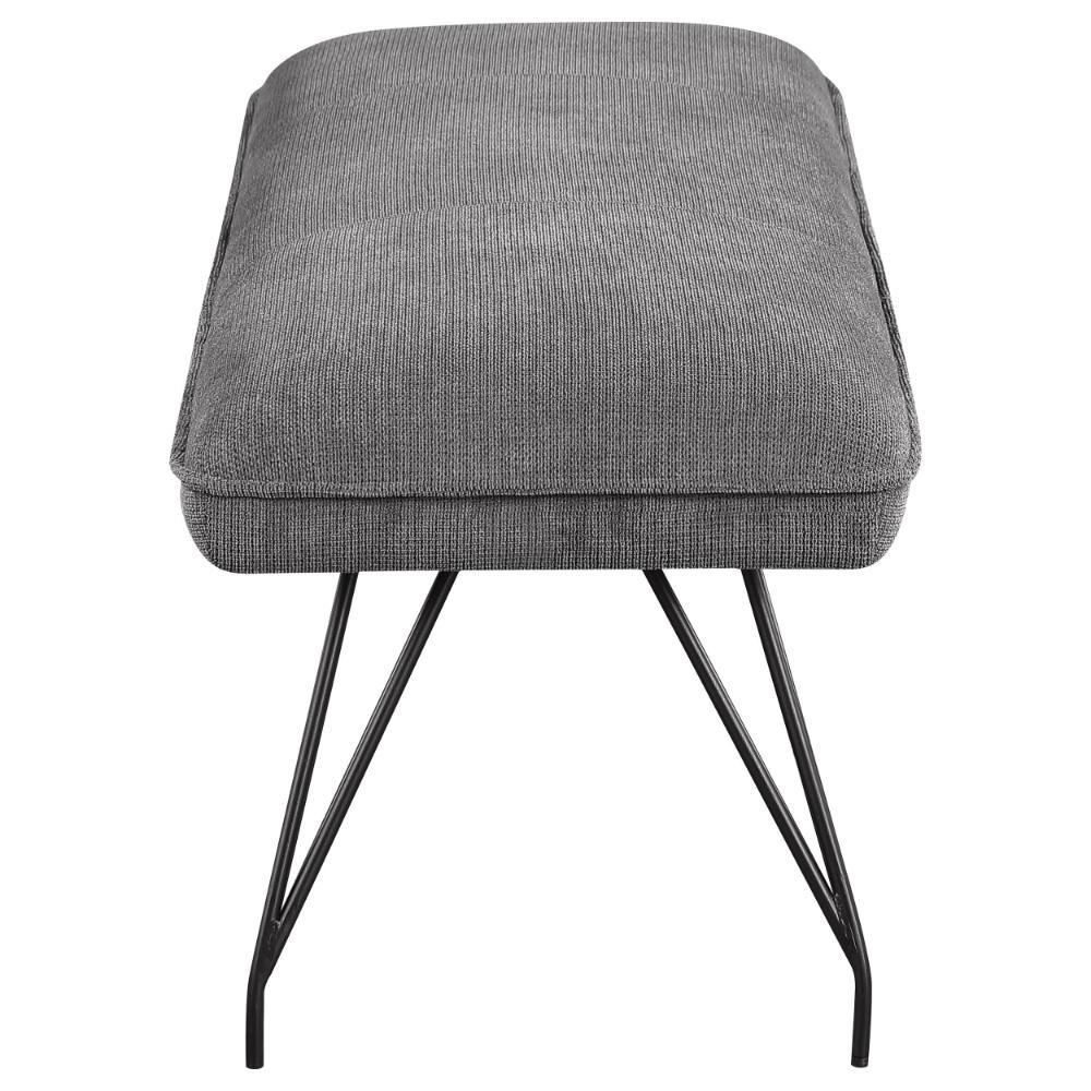 Benjara Donne Dining Bench Gray Fabric And Foam Cushion, Metal Legs, 58 Inch