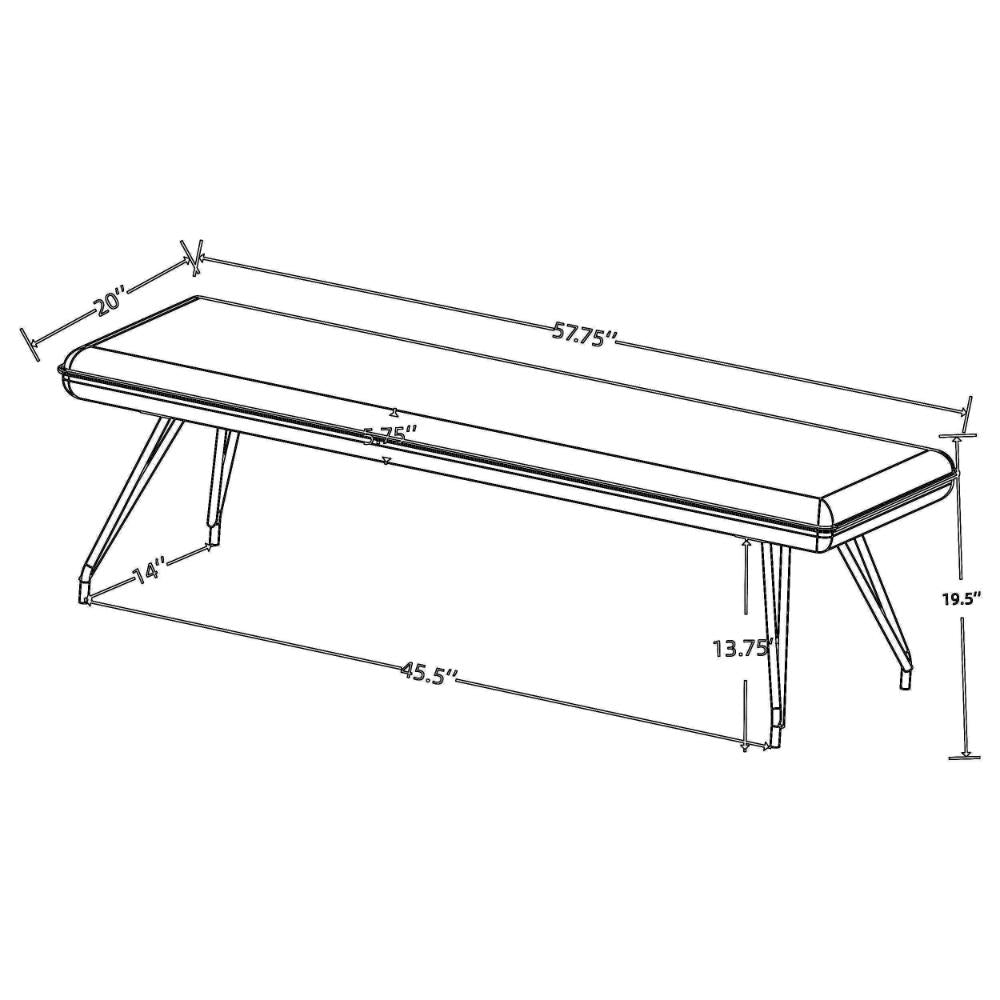 Benjara Donne Dining Bench Gray Fabric And Foam Cushion, Metal Legs, 58 Inch