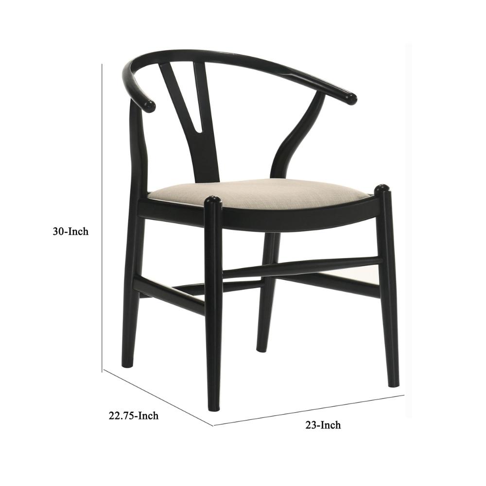 Benjara Ellie Wishbone Dining Chair Set of 2, Beige Fabric, Black Hardwood
