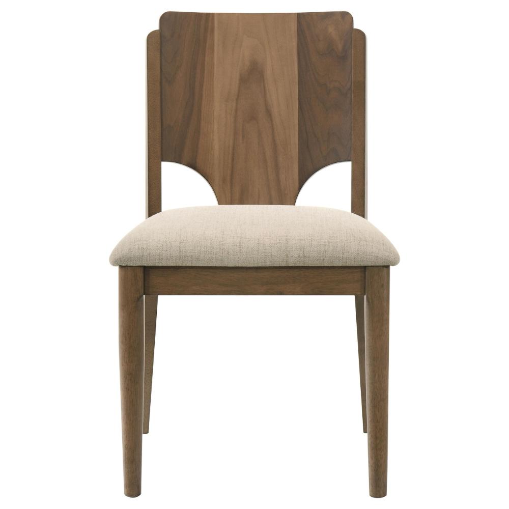 Benjara Billie Dining Chair Set of 2, Beige Fabric Seat, Brown Hardwood Frame