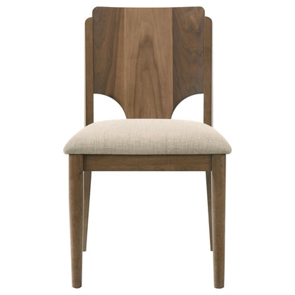 Benjara Billie Dining Chair Set of 2, Beige Fabric Seat, Brown Hardwood Frame