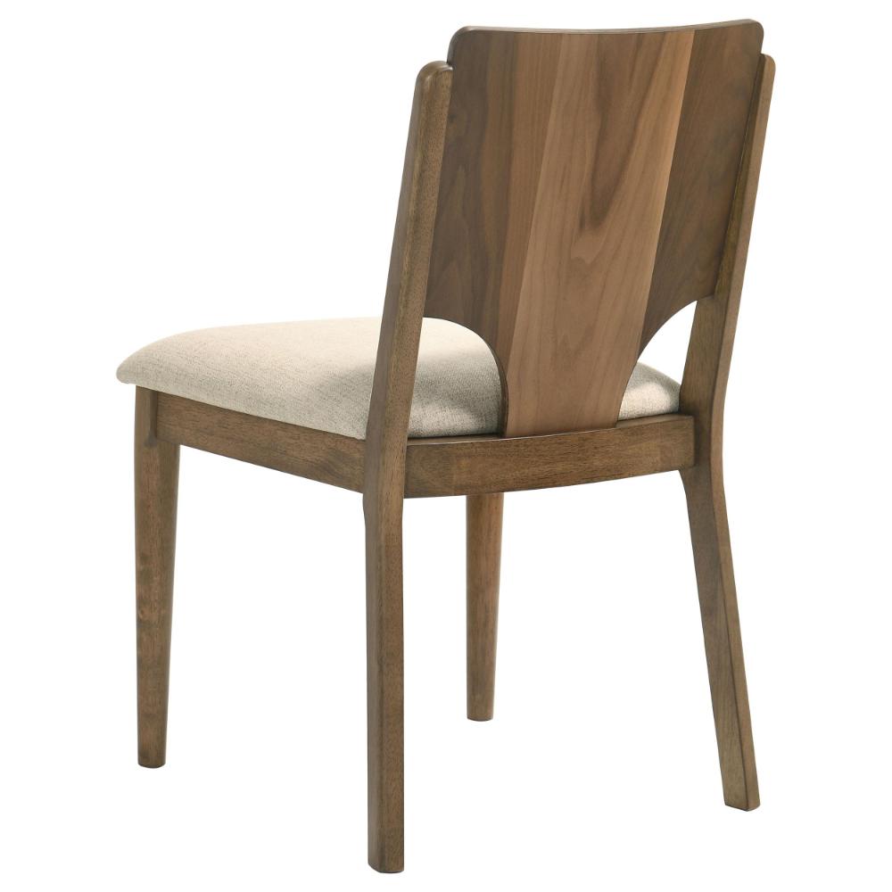 Benjara Billie Dining Chair Set of 2, Beige Fabric Seat, Brown Hardwood Frame