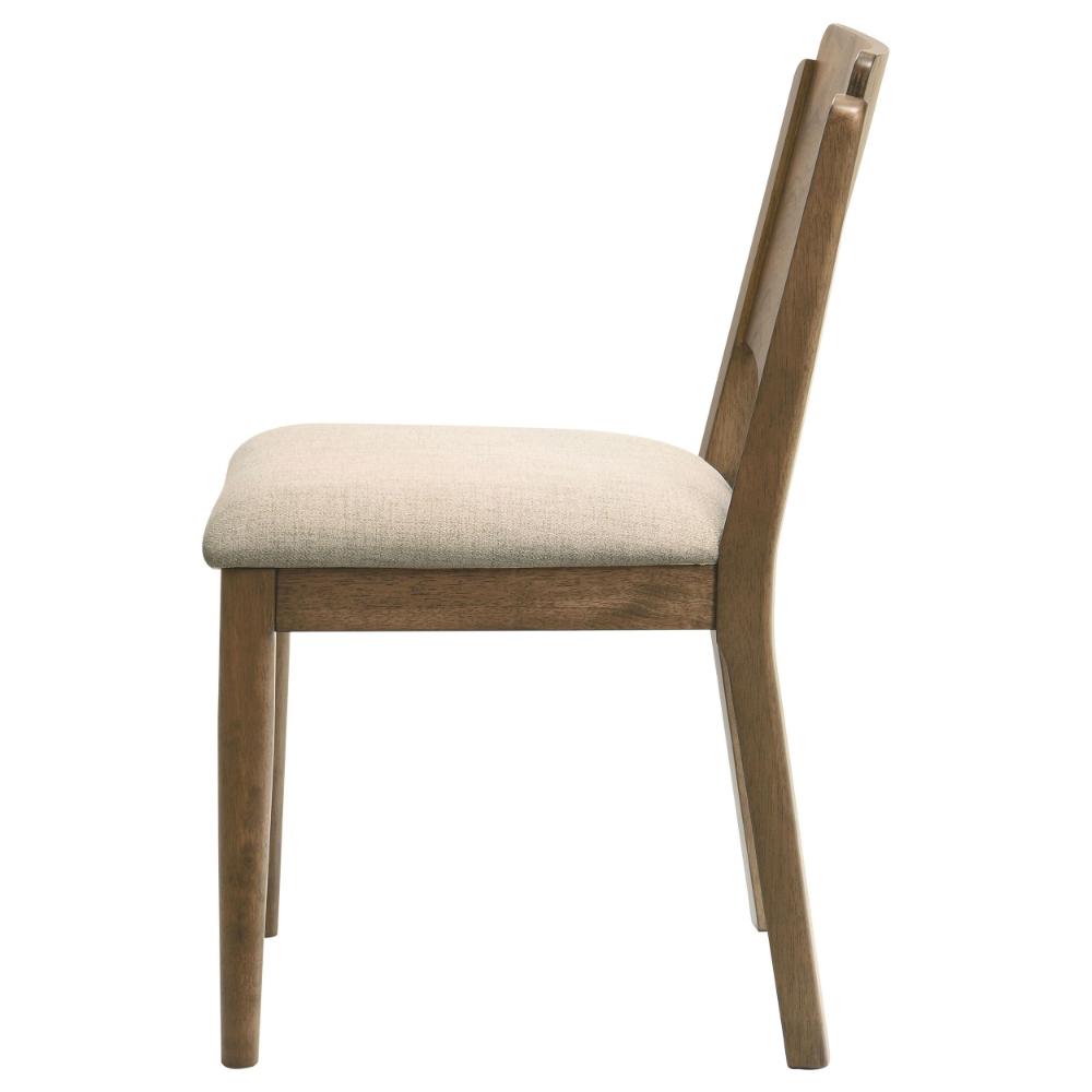 Benjara Billie Dining Chair Set of 2, Beige Fabric Seat, Brown Hardwood Frame