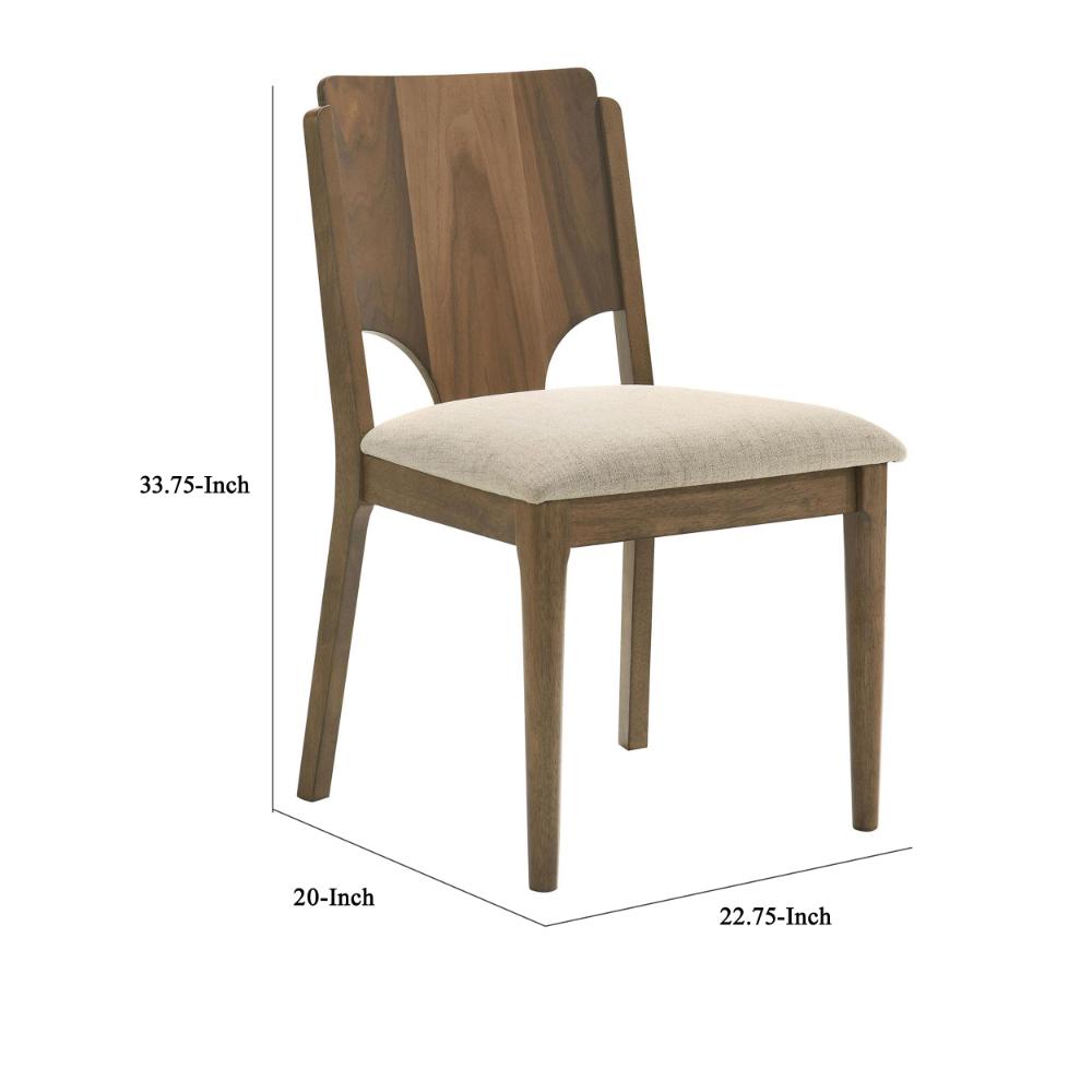 Benjara Billie Dining Chair Set of 2, Beige Fabric Seat, Brown Hardwood Frame