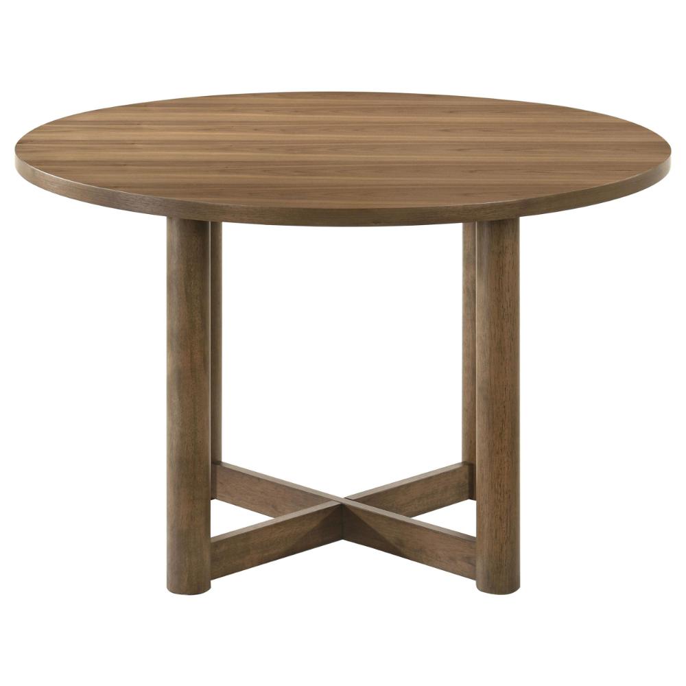 Benjara Billie Dining Table, Brown Wood Frame, Cross Legs, Round 46 Inch