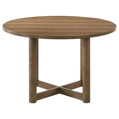 Benjara Billie Dining Table, Brown Wood Frame, Cross Legs, Round 46 Inch