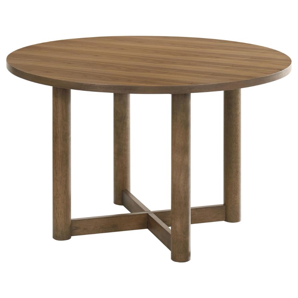 Benjara Billie Dining Table, Brown Wood Frame, Cross Legs, Round 46 Inch