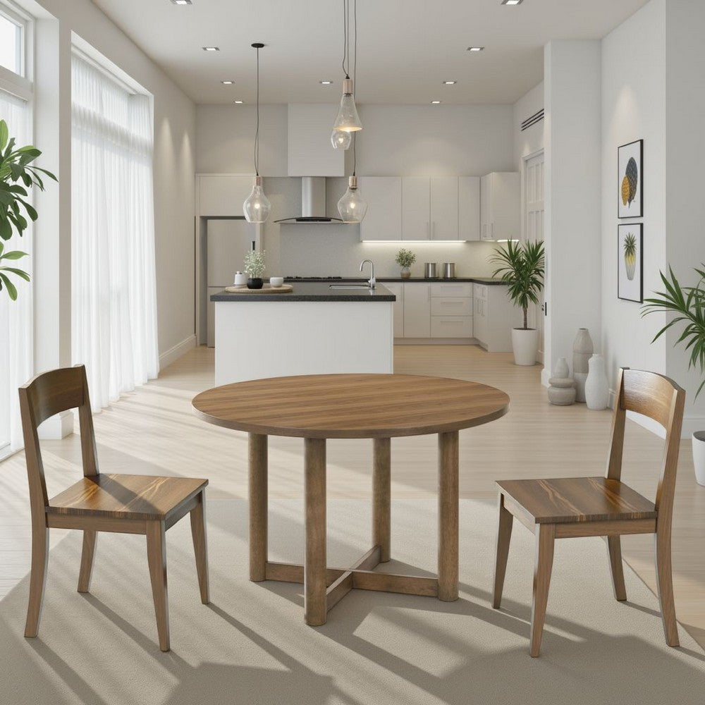 Benjara Billie Dining Table, Brown Wood Frame, Cross Legs, Round 46 Inch