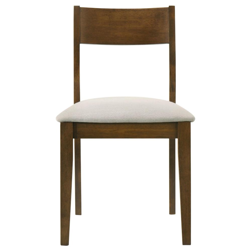 Benjara Montena Dining Chair Set of 2, White Fabric Seat, Dark Brown Wood