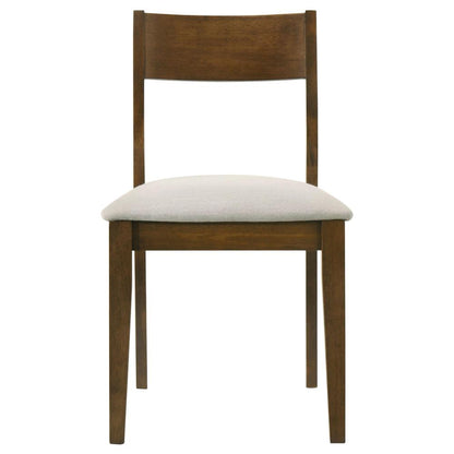 Benjara Montena Dining Chair Set of 2, White Fabric Seat, Dark Brown Wood
