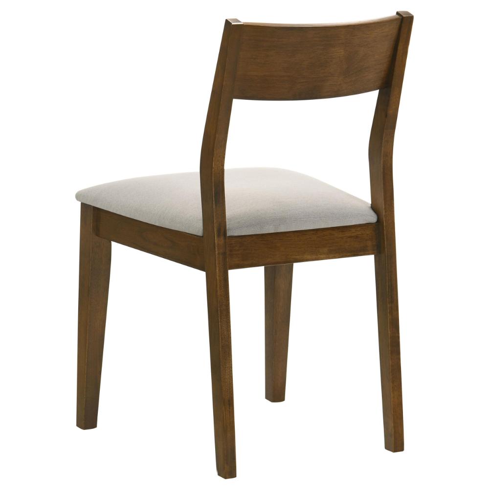 Benjara Montena Dining Chair Set of 2, White Fabric Seat, Dark Brown Wood