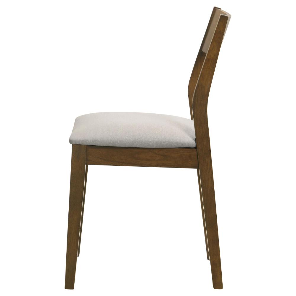 Benjara Montena Dining Chair Set of 2, White Fabric Seat, Dark Brown Wood