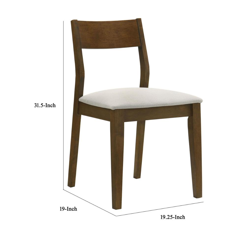 Benjara Montena Dining Chair Set of 2, White Fabric Seat, Dark Brown Wood